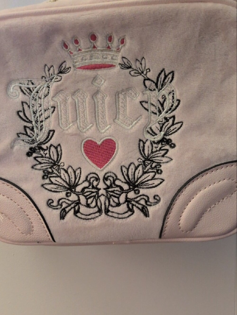 Juicy Couture Light Pink Velvety Embroidered Crest Crossbody Bag - Picture 8 of 13